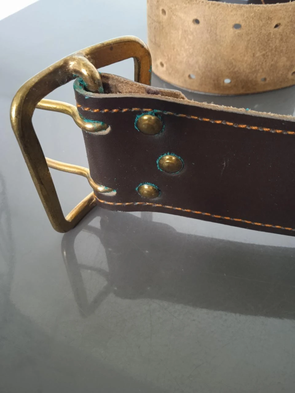 Vintage leren riem URSS 1981, echt leer, metalen gesp – photo 6